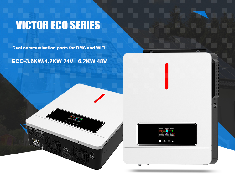  ECO 6.2KW On/off Grid Inversor Solar 60 ~ 500VDC 120A Controlador de carregador MPPT Portas de comunicação duplas para comunicação de bateria e comunicação Wi-Fi