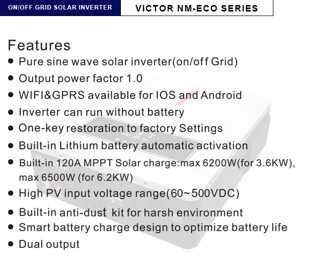 NM-ECO On/Off Grid 6.2KW 48V Inversor Solar 120A MPPT Carregador Controlador RGB Luz Saída Dupla 230VAC