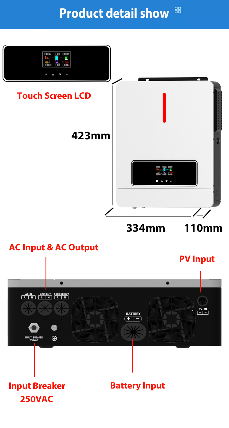 NM-ECO On/Off Grid 6.2KW 48V Inversor Solar 120A MPPT Carregador Controlador RGB Luz Saída Dupla 230VAC