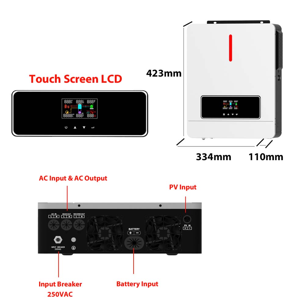 Fábrica ECO 3.6KW On/off Grid Inversor Solar 60-500VDC 120A MPPT Carregador Controlador RGB Luz 