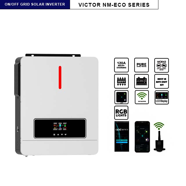 NM-ECO On/Off Grid 6.2KW 48V Inversor Solar 120A MPPT Carregador Controlador RGB Luz Saída Dupla 230VAC