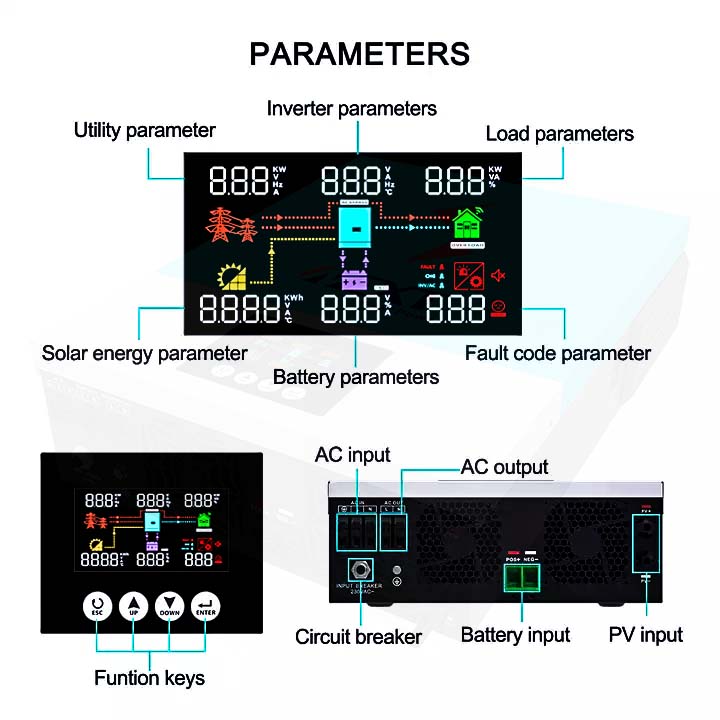 NEXT 6.2KW 48V Híbrido On / Off Grid Solar Inversor All In One Sistemas de energia solar Inversores de onda senoidal pura 120A MPPT integrado